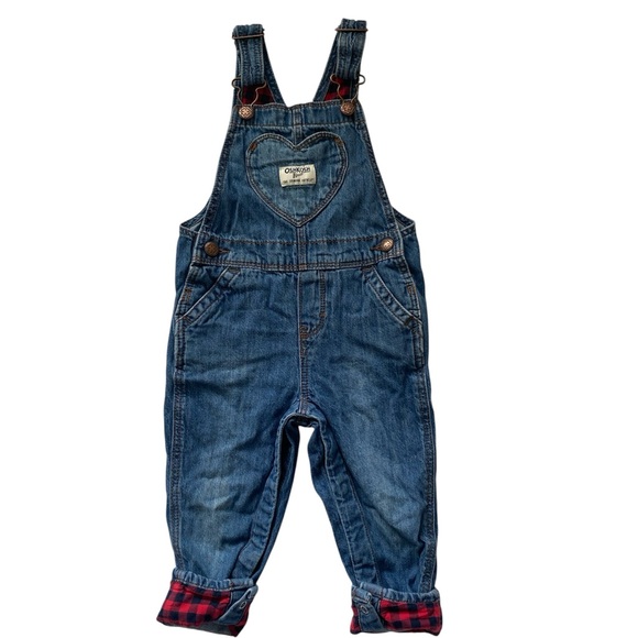 OshKosh B'gosh Kids Blue Denim Overalls with Heart - Picture 1 of 8